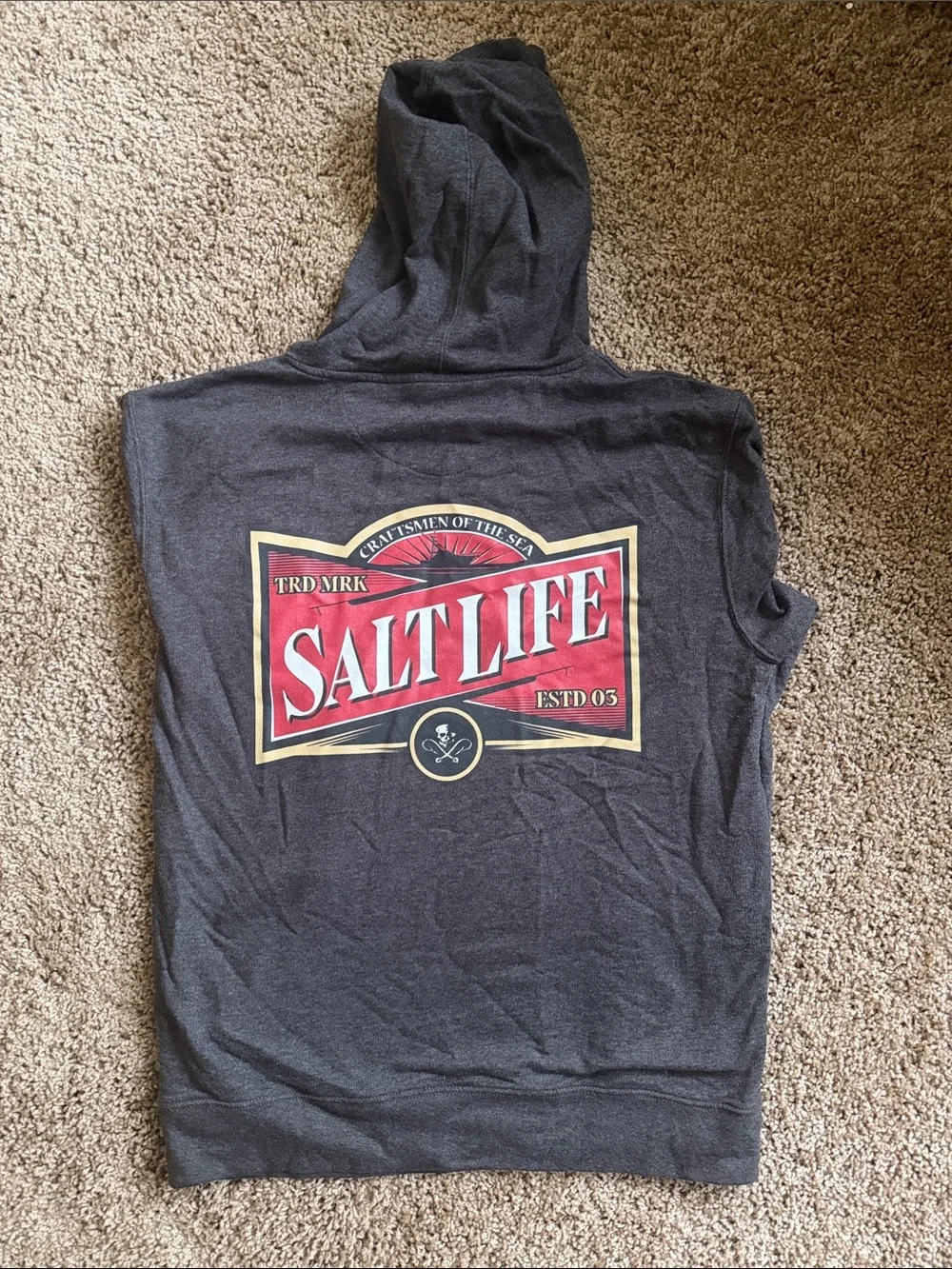 Salt Life Dark Charcoal Hooded Pullover with Sleeve Logo